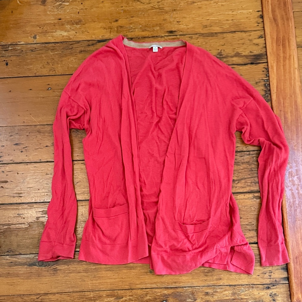 GAP Coral Red Lightweight Open Cardigan